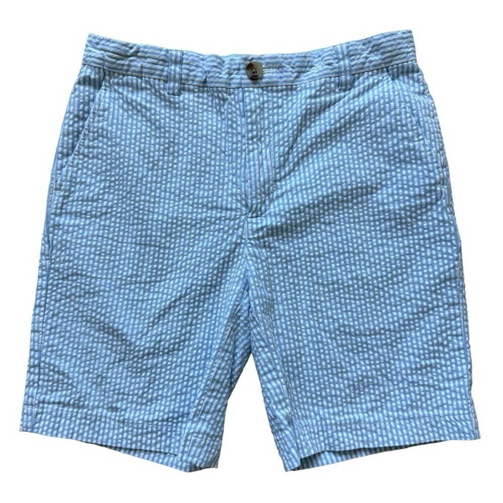Vineyard Vines Boy’s Blue Striped Seersucker Chino Shorts Size 16 Stretch Summer